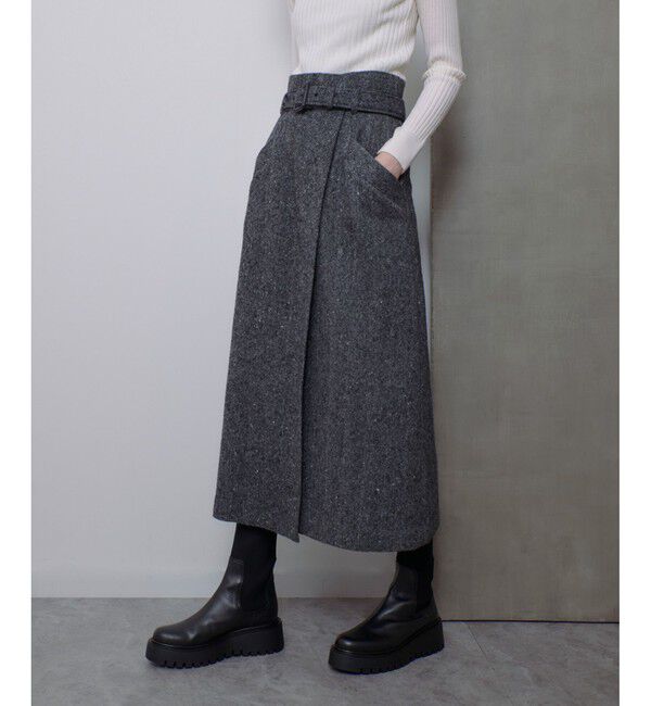 allureville「【セットアップ対応可能】ヘリンボンツイードナロースカート」|スカート|