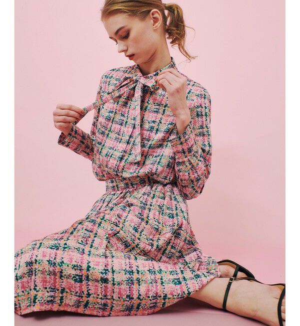 LOULOU WILLOUGHBY「【LOULOU WILLOUGHBY】チェックプリントボウタイブラウス」|シャツ・ブラウス|ピンク