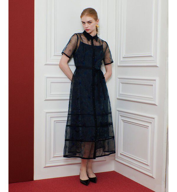 LOULOU WILLOUGHBY「【LOULOU WILLOUGHBY】オーガンジーフラワー刺繍ワンピース」|ワンピース|ブラック