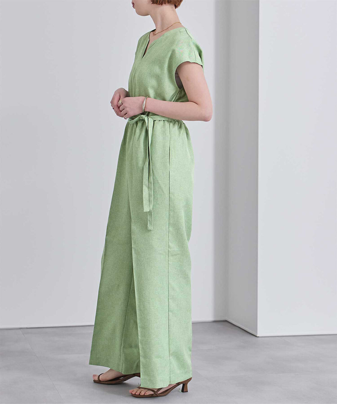 ur's「リネンライクヘンリーネックオールインワン」|オールインワン|