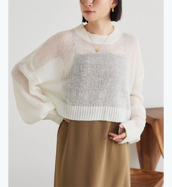 titivate「シアーショートプルオーバー」|ニット・セーター|アイボリー