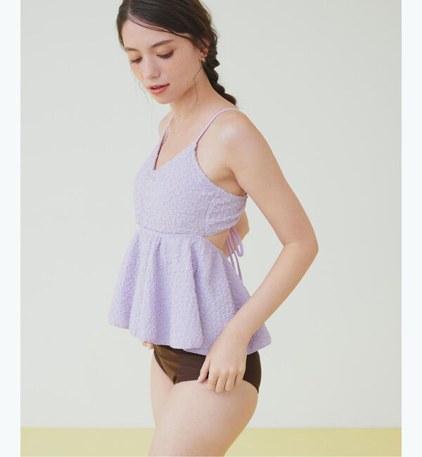 SEA DRESS「立体ジャガードペプラムフレアビキニ/水着」|ビキニ|パープル/ブラウン