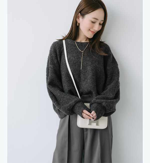 ur's「【星玲奈さんコラボアイテム】ウールブレンドクロップドクルーネックニット」|ニット・セーター|杢チャコール