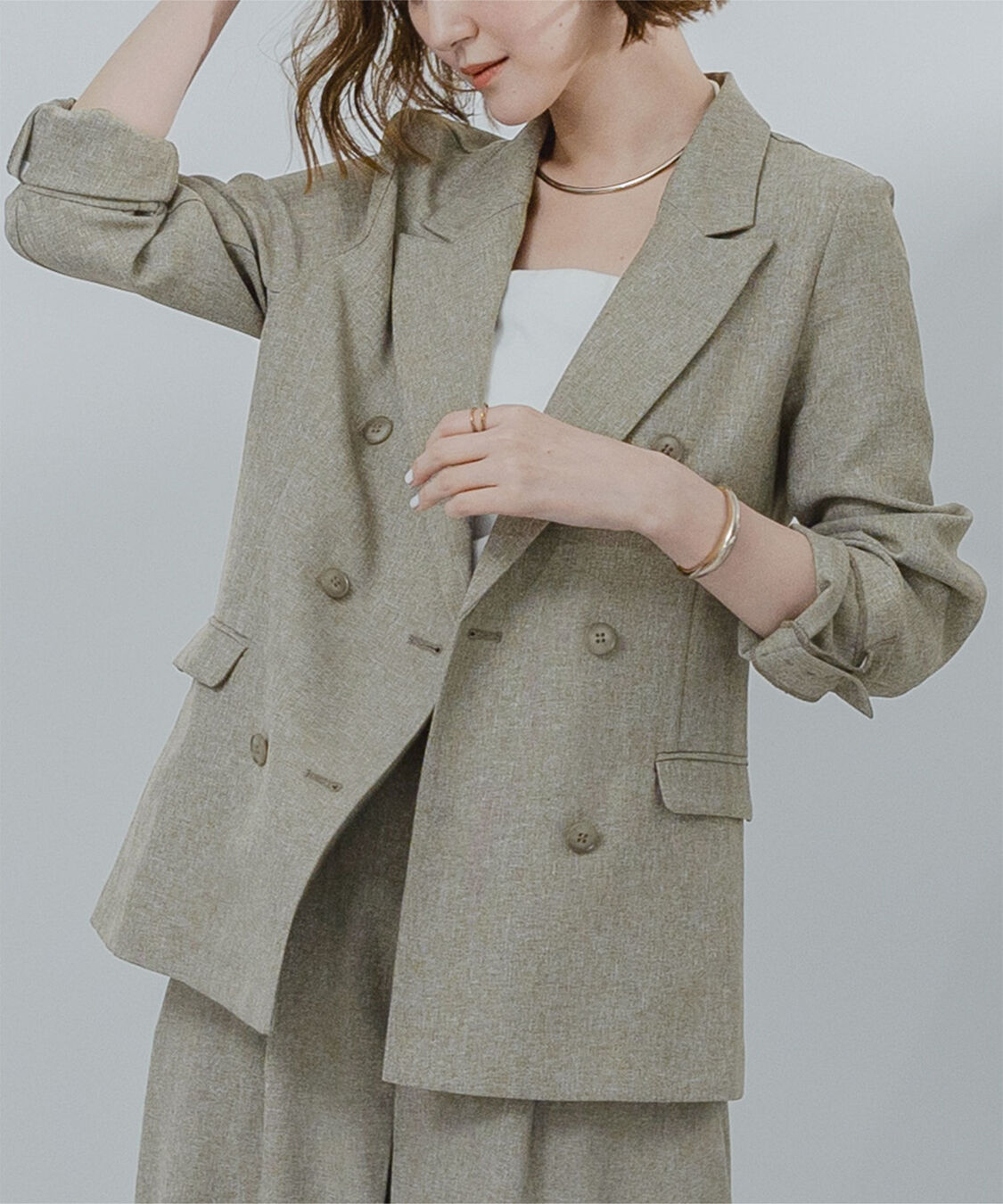 ur's「リネンライクダブルブレストジャケット」|テーラードジャケット|サンドベージュ