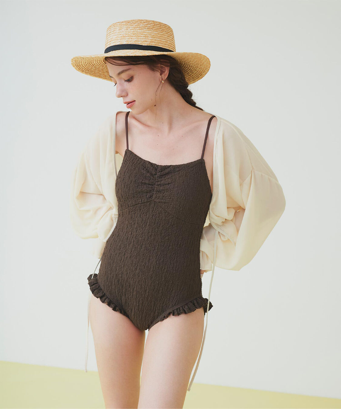 SEA DRESS「ボレロ付フリルデザインワンピース/セット水着」|ビキニ|Dﾌﾞﾗｳﾝ/ｱｲﾎﾞﾘｰ