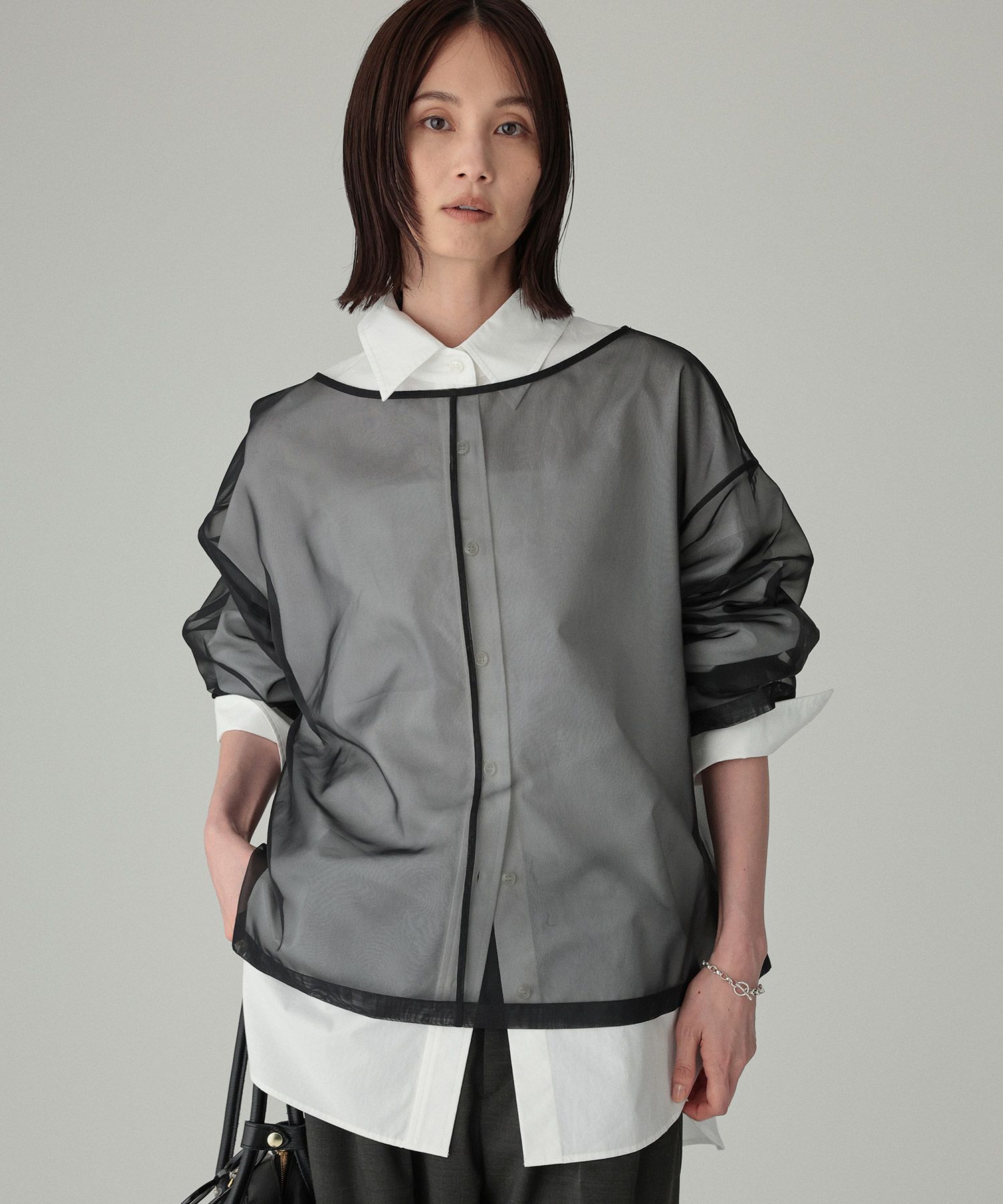 BABYLONE「シアーオーガンジーブラウス」|シャツ・ブラウス|ﾌﾞﾗｯｸ