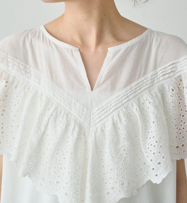  「【ブラウス見え】スカラップレースドッキングTシャツ」|Tシャツ・カットソー|