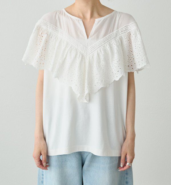  「【ブラウス見え】スカラップレースドッキングTシャツ」|Tシャツ・カットソー|