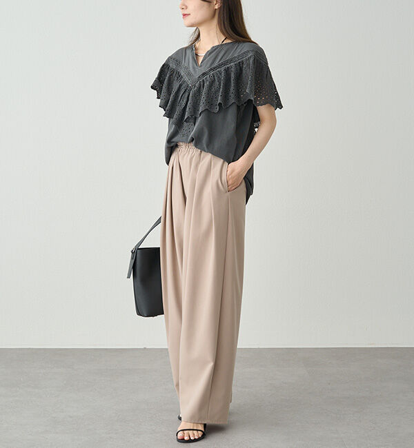  「【ブラウス見え】スカラップレースドッキングTシャツ」|Tシャツ・カットソー|