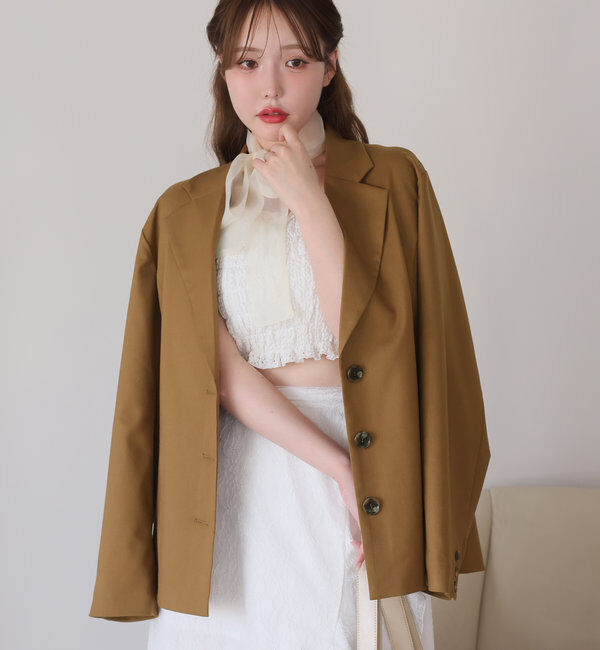  「バックレースアップテーラージャケット」|テーラードジャケット|キャメル