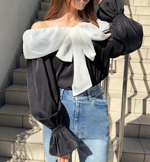  「オフショルリボンブラウス」|シャツ・ブラウス|ブラック