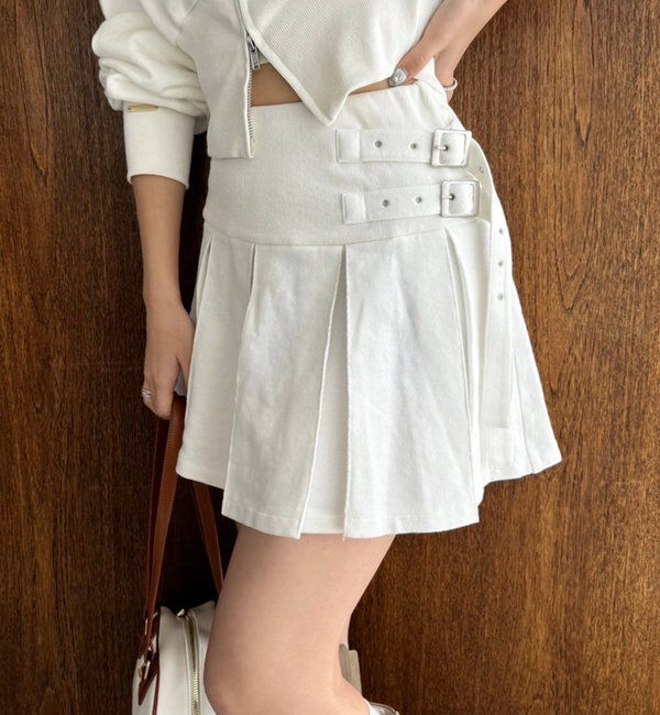  「【セットアップ可能】ベルト付きプリーツミニスカート」|スカート|