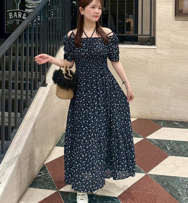  「【ウエスト細見え】シャーリングアソートワンピ」|ワンピース|