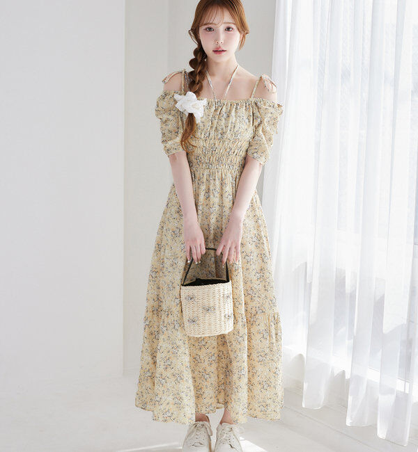  「【ウエスト細見え】シャーリングアソートワンピ」|ワンピース|