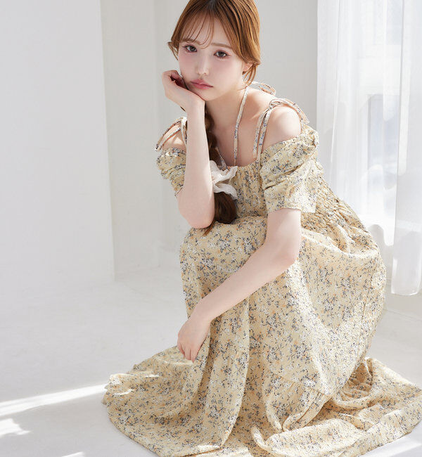  「【ウエスト細見え】シャーリングアソートワンピ」|ワンピース|