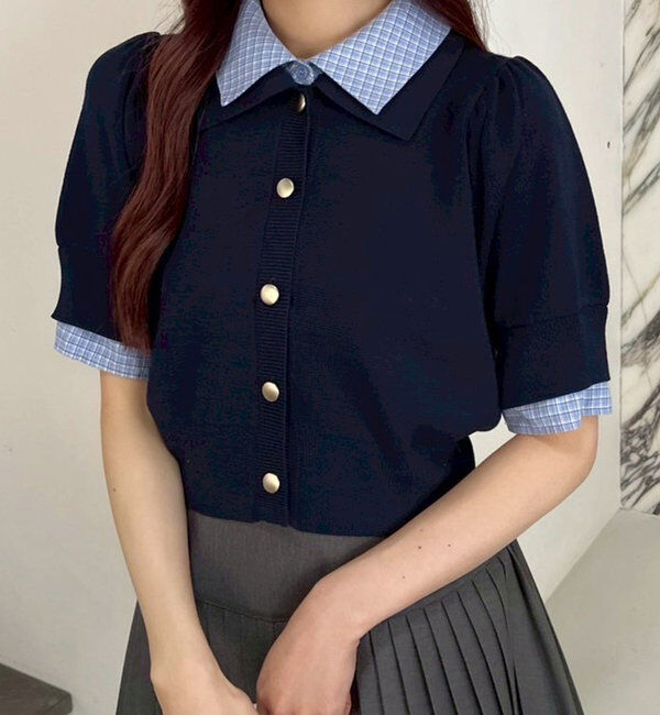  「今期トレンド/重ね襟半袖ニット」|ニット・セーター|