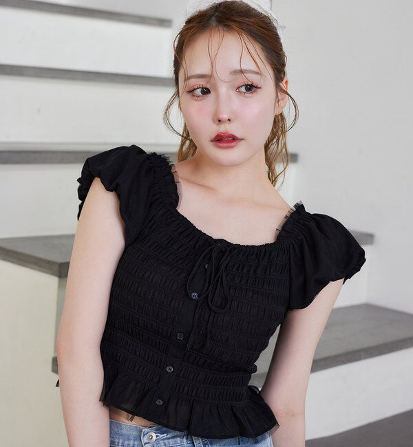  「シャーリングブラウス」|シャツ・ブラウス|ブラック