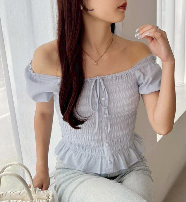  「シャーリングブラウス」|シャツ・ブラウス|サックスブルー