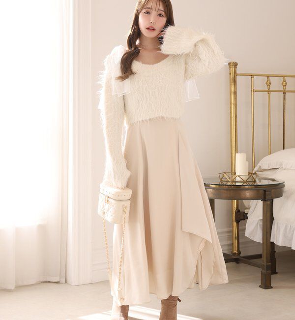  「肩リボンニットセットワンピース」|ワンピース|アイボリー