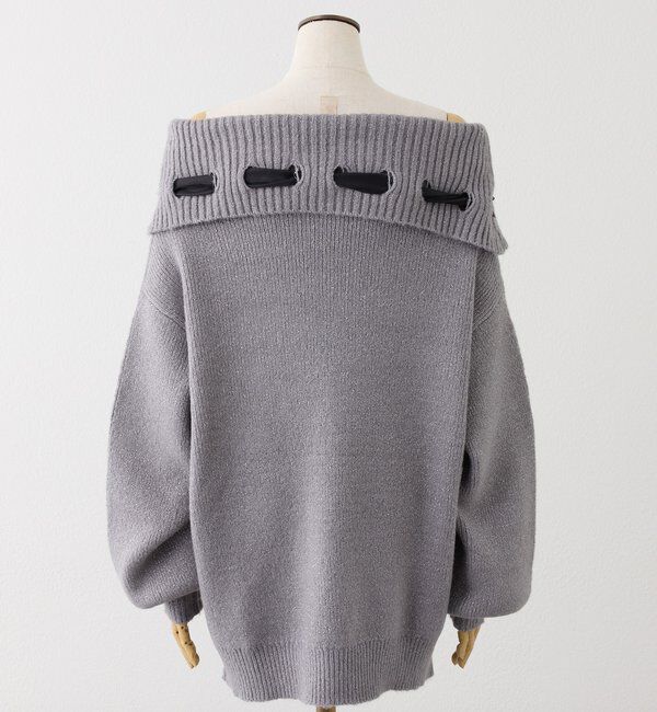  「リボン付きオフショルニットワンピ」|ワンピース|