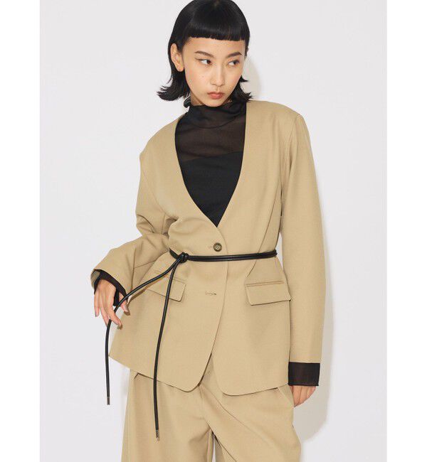 MIDIUMISOLID「MIDIUMISOLID for Ladies ベルト付きノーカラージャケット」|ノーカラージャケット|