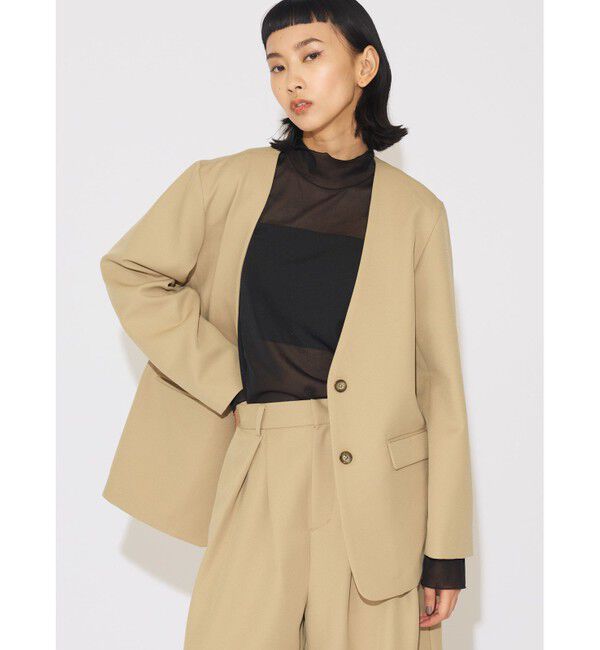 MIDIUMISOLID「MIDIUMISOLID for Ladies ベルト付きノーカラージャケット」|ノーカラージャケット|