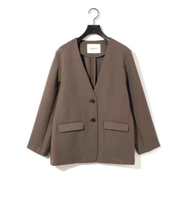 MIDIUMISOLID「MIDIUMISOLID for Ladies ベルト付きノーカラージャケット」|ノーカラージャケット|ブラウン