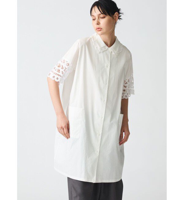 mizuiro ind「mizuiro ind バテンレースワイドシャツワンピース」|ワンピース|オフホワイト