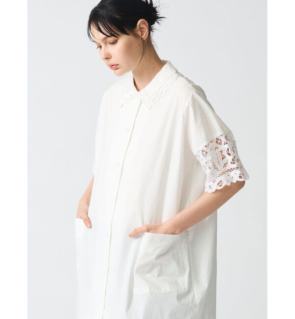 mizuiro ind「mizuiro ind バテンレースワイドシャツワンピース」|ワンピース|