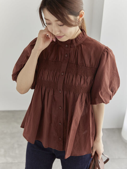Te chichi「シャーリングスタンドフリルブラウス」|シャツ・ブラウス|ブラウン
