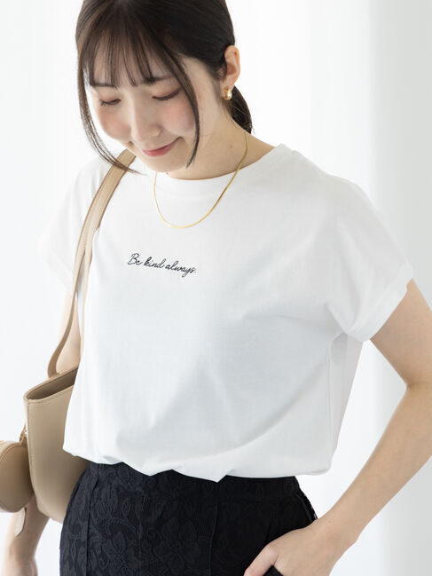 Te chichi TERRASSE「【接触冷感】筆記体ミニロゴフレンチスリーブTシャツ」|Tシャツ・カットソー|