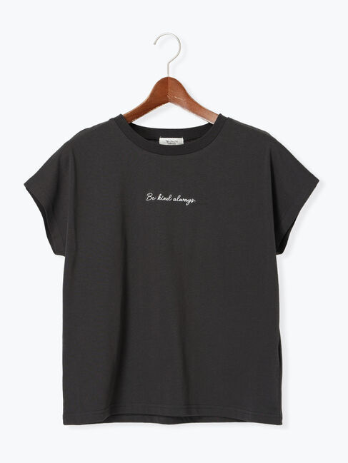 Te chichi TERRASSE「【接触冷感】筆記体ミニロゴフレンチスリーブTシャツ」|Tシャツ・カットソー|チャコールグレー