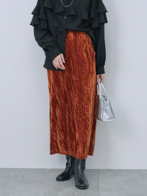 Samansa Mos2 blue「◎ベロアナロースカート」|スカート|オレンジ
