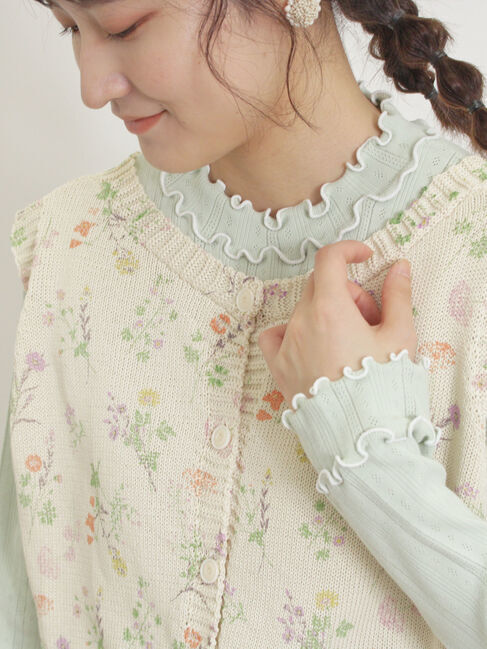 Samansa Mos2「パターンメッシュ配色メロウハイネックカットソー」|Tシャツ・カットソー|ミント