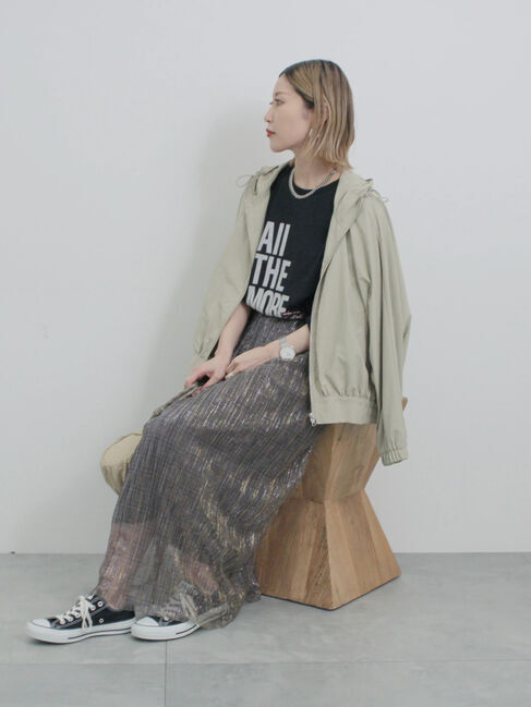 Samansa Mos2 blue「ラメプリーツアソート柄スカート」|スカート|