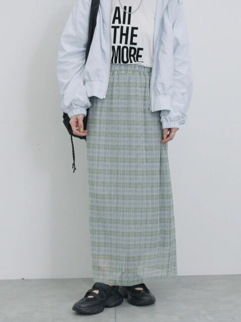 Samansa Mos2 blue「ラメプリーツアソート柄スカート」|スカート|