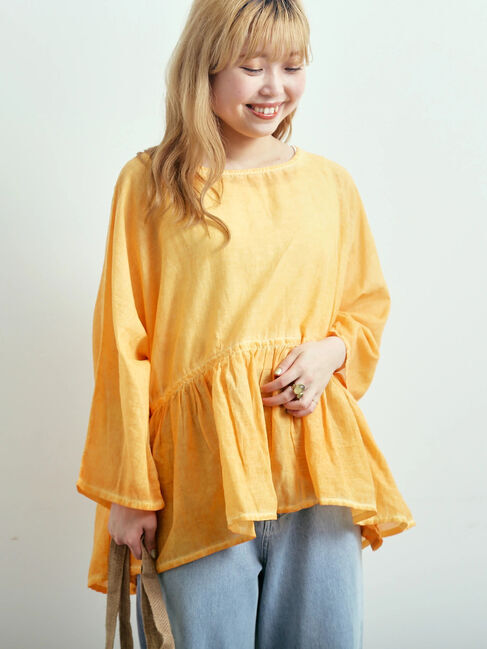 SM2「インドボイルピグメント加工ギャザーブラウス」|シャツ・ブラウス|オレンジ