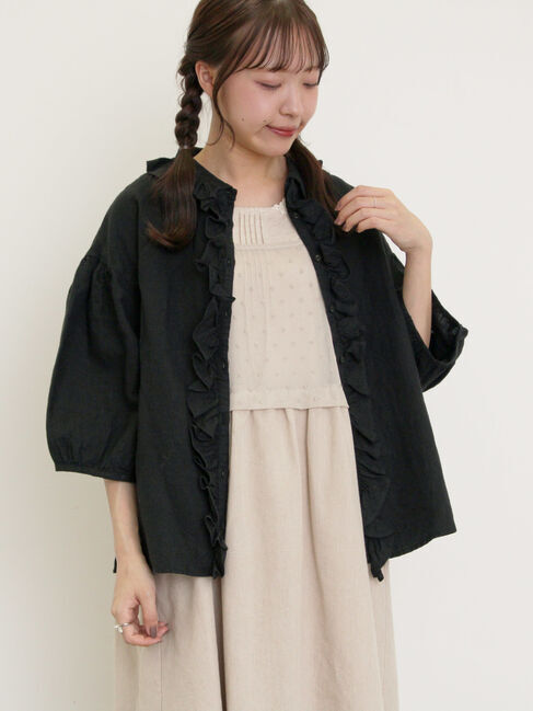 Samansa Mos2「【Cross&times;Linen】フリルブラウス」|シャツ・ブラウス|
