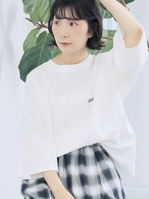 Samansa Mos2 blue「ポンチロゴ刺繍プルオーバー」|Tシャツ・カットソー|