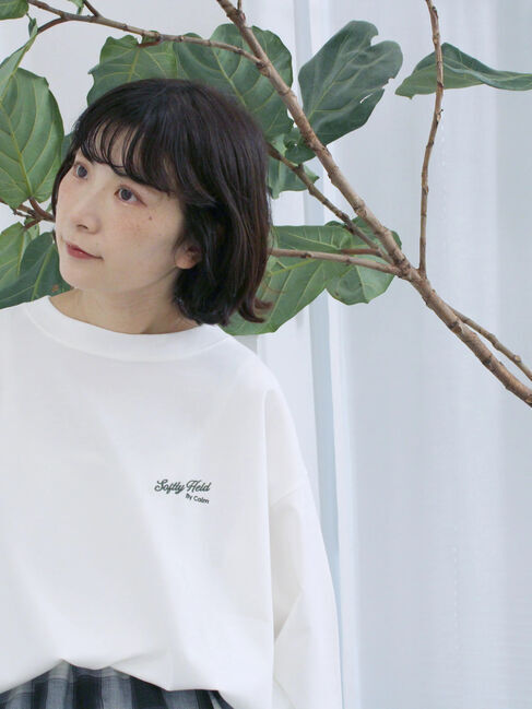 Samansa Mos2 blue「ポンチロゴ刺繍プルオーバー」|Tシャツ・カットソー|