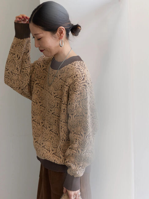 Samansa Mos2 blue「ジャカードモールニットプルオーバー」|ニット・セーター|