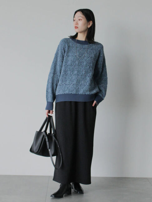 Samansa Mos2 blue「ジャカードモールニットプルオーバー」|ニット・セーター|