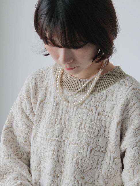 Samansa Mos2 blue「ジャカードモールニットプルオーバー」|ニット・セーター|