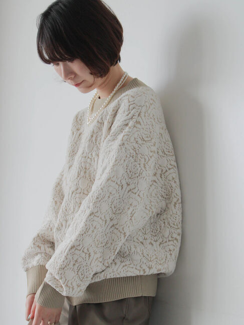 Samansa Mos2 blue「ジャカードモールニットプルオーバー」|ニット・セーター|