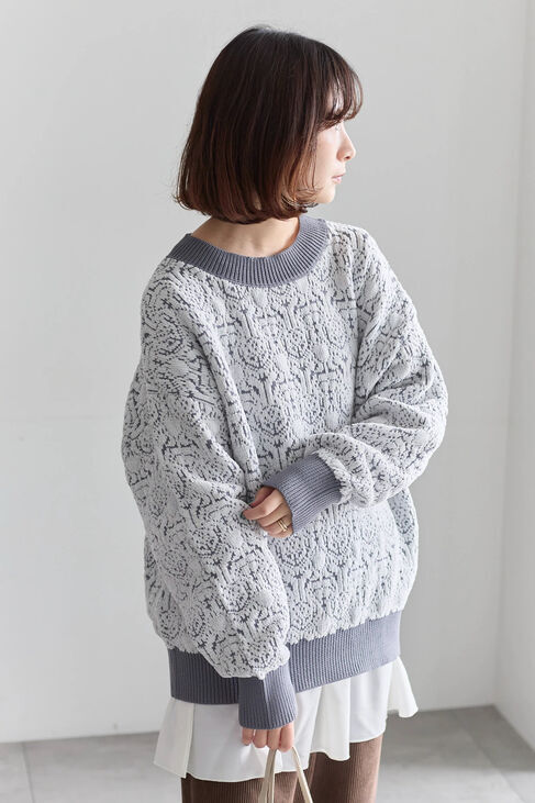 Samansa Mos2 blue「ジャカードモールニットプルオーバー」|ニット・セーター|