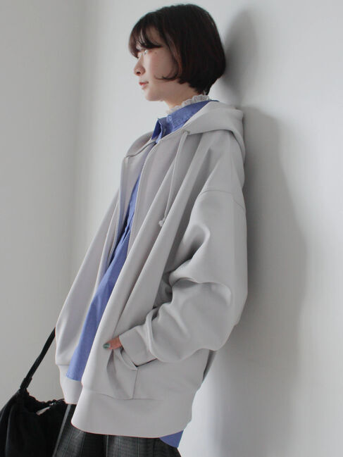 Samansa Mos2 blue「ダンボールジップパーカー」|Tシャツ・カットソー|