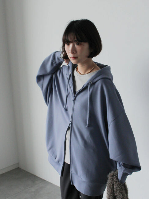Samansa Mos2 blue「ダンボールジップパーカー」|Tシャツ・カットソー|