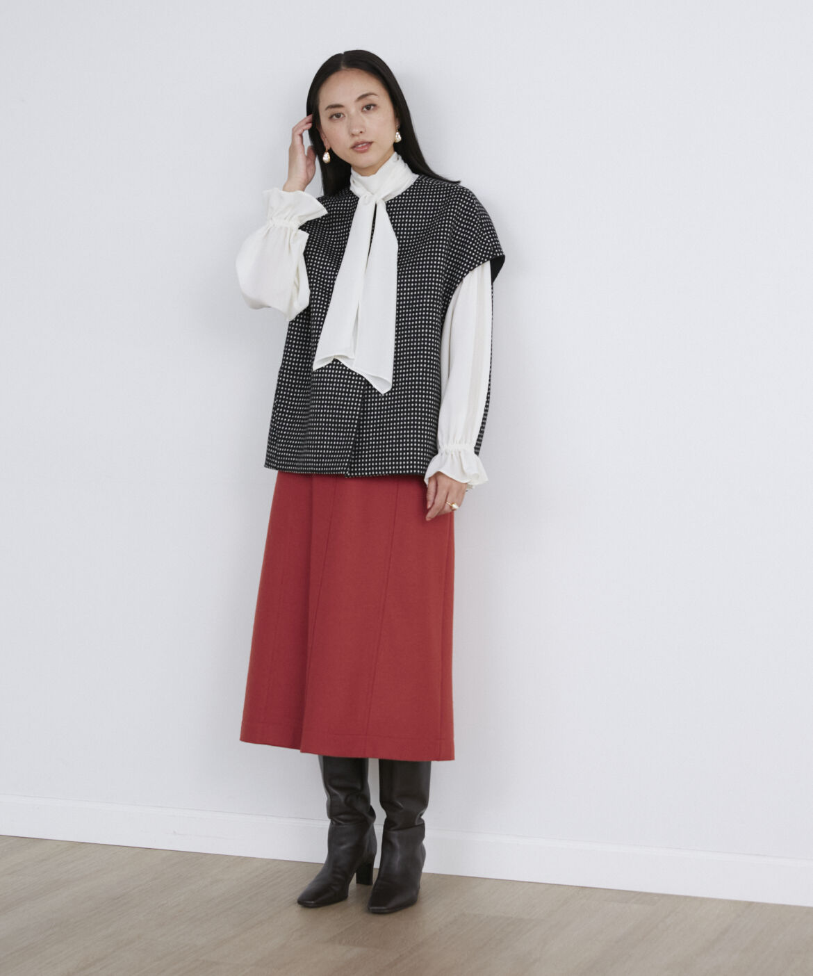 INED「《大きいサイズ》 Aラインミディスカート」|フレア|レッド