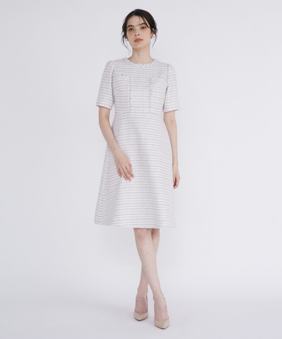 Maglie le cassetto「《M Maglie le cassetto》ファンシーツイードワンピース《Linton Tweeds》」|ワンピース|ピンク1