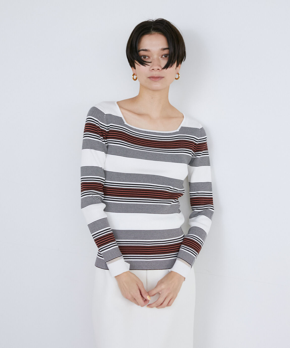 INED「スクエアネックリブニット」|ニット・セーター|